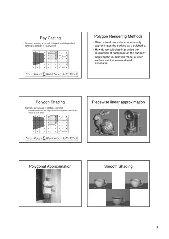 Polygon Rendering Methods  Ray Casting   Given a freeform surface, one usually   Simplest
