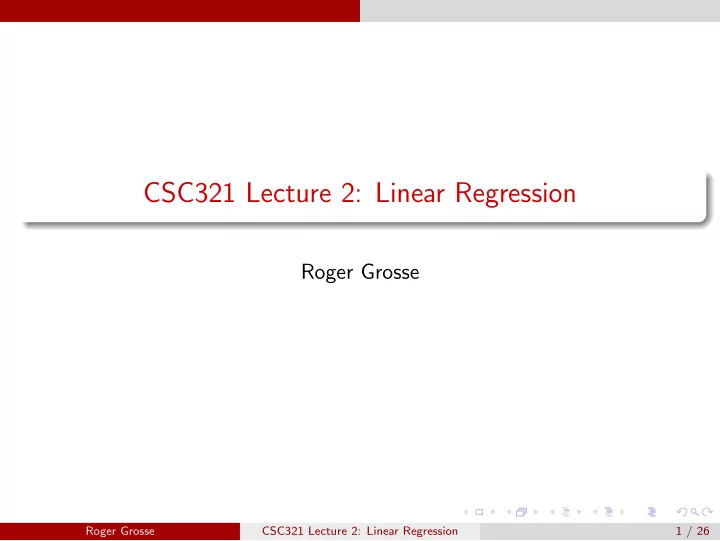 csc321 lecture 2 linear regression
