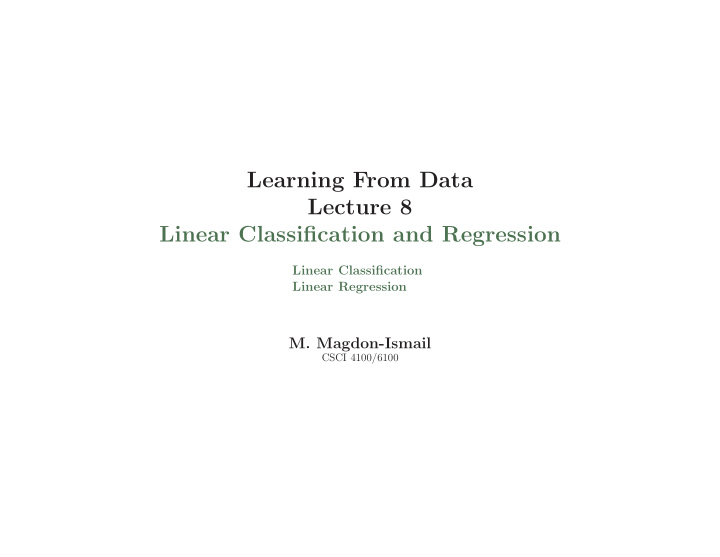 learning from data lecture 8 linear classification and