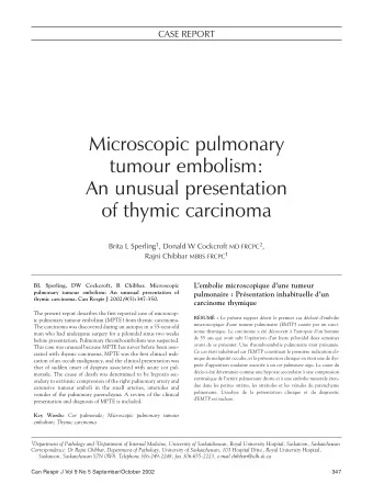 Microscopic pulmonary  tumour embolism:  An unusual presentation  of thymic carcinoma Brita L