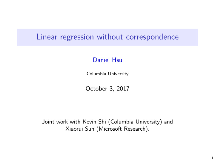 linear regression without correspondence