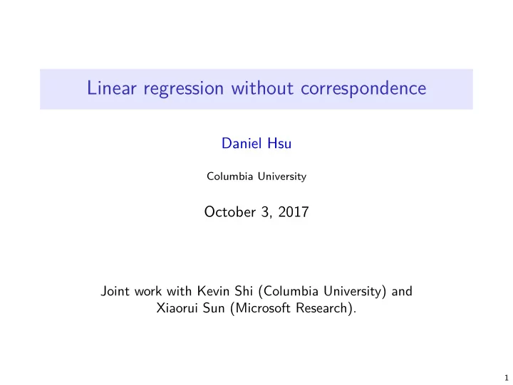 linear regression without correspondence