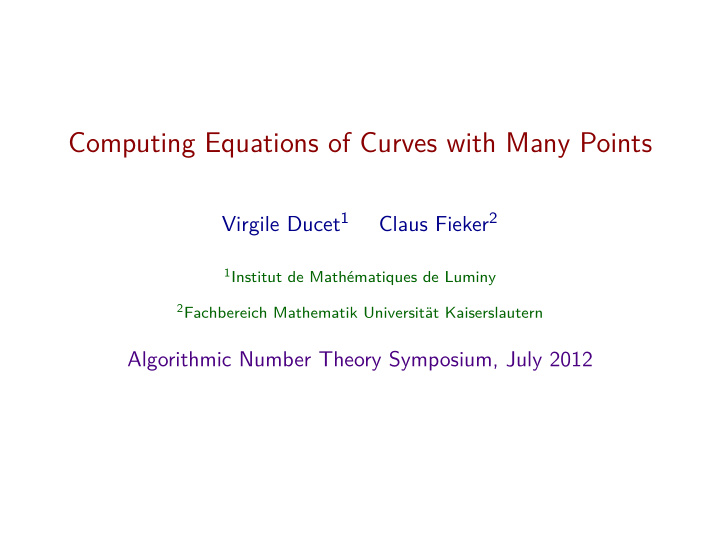 computing equations of curves with many points