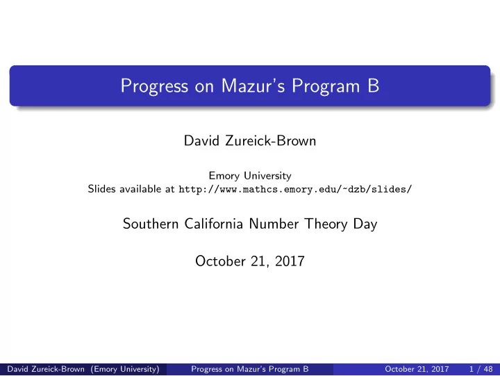 progress on mazur s program b