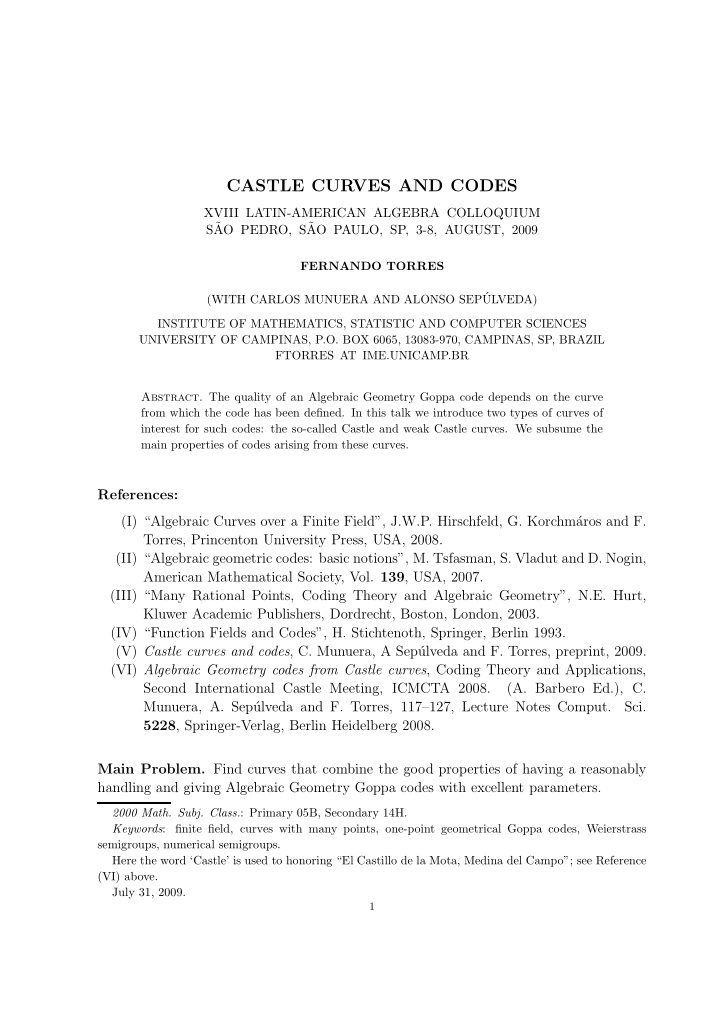 castle curves and codes