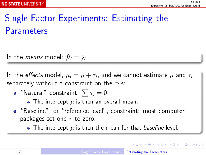 single factor experiments estimating the parameters