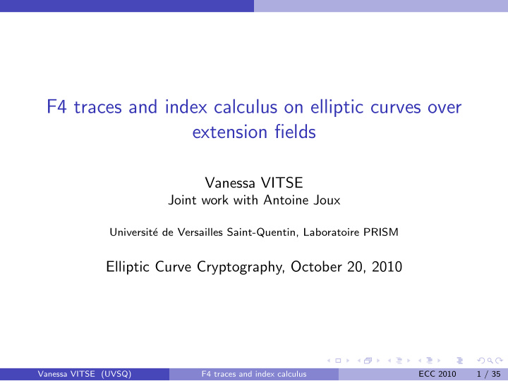f4 traces and index calculus on elliptic curves over