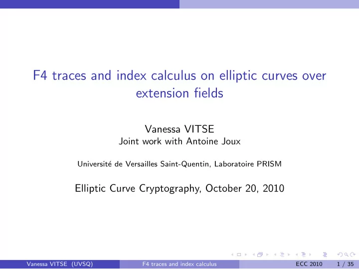 f4 traces and index calculus on elliptic curves over