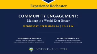 COMMUNITY ENGAGEMENT:  Making the World Ever Better  WEDNESDAY, SEPTEMBER 16 | 121 P.M  THERESA
