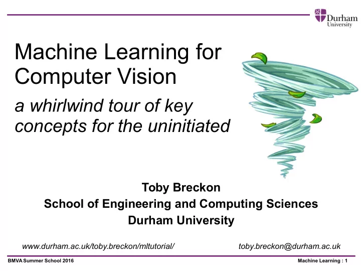 machine learning for computer vision