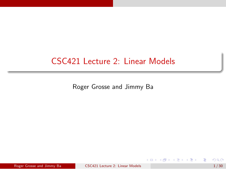 csc421 lecture 2 linear models