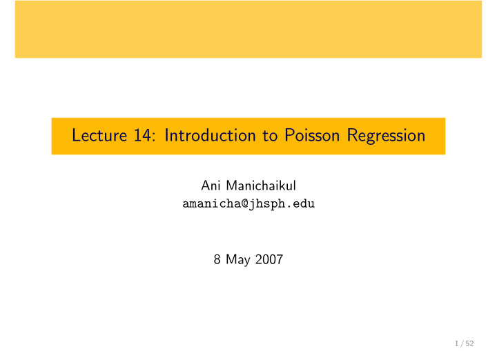 lecture 14 introduction to poisson regression