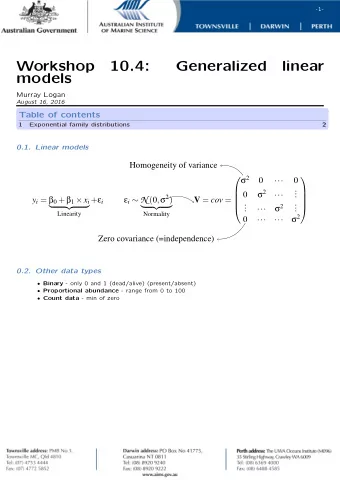 Workshop  10.4:  Generalized  linear  models  Murray Logan  August 16, 2016  Table of contents  1