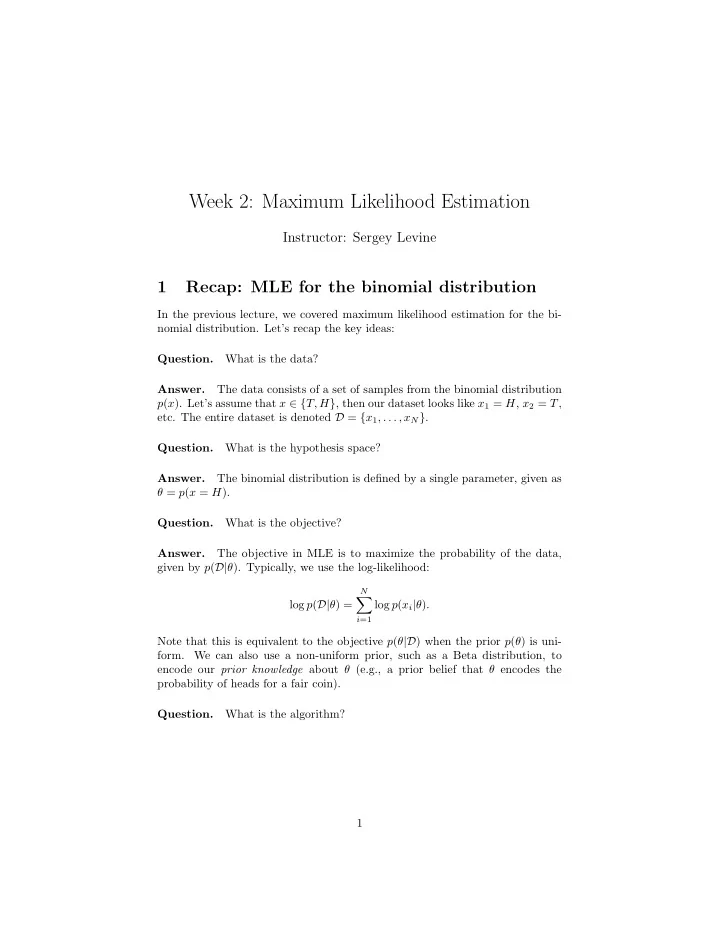 week 2 maximum likelihood estimation