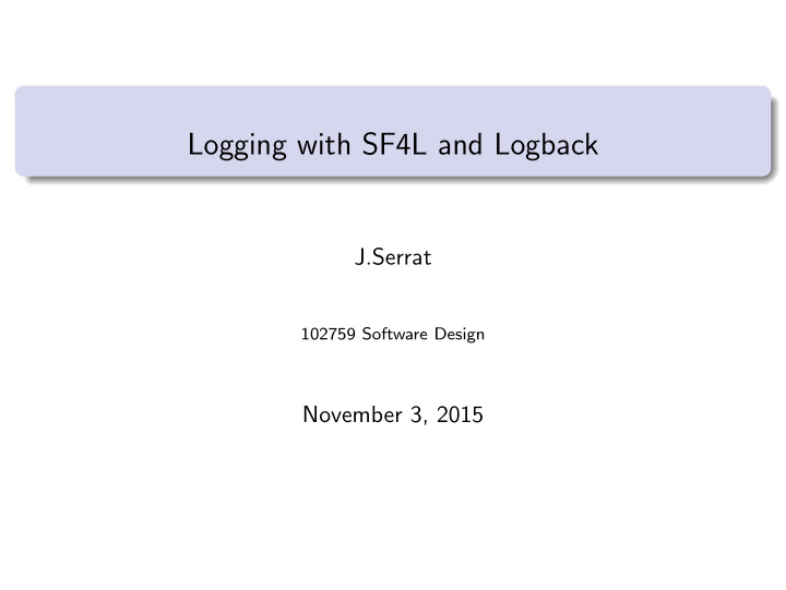 logging with sf4l and logback