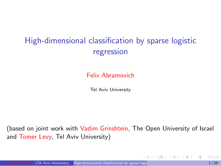 high dimensional classification by sparse logistic