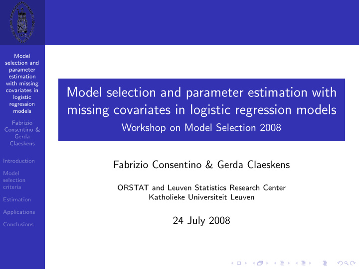 model selection and parameter estimation with