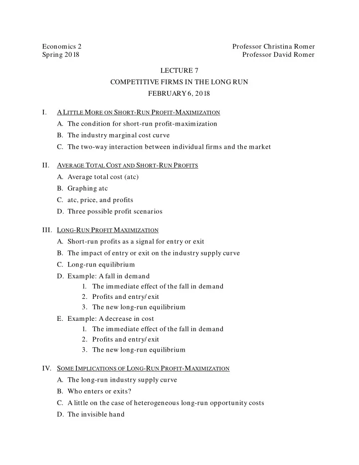 economics 2 professor christina romer spring 2018