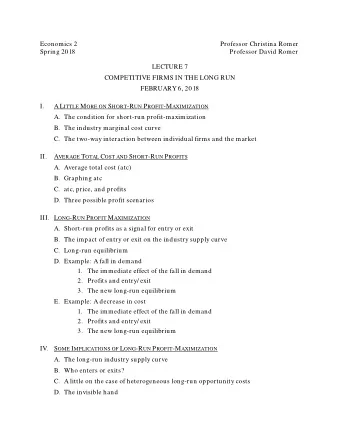 Economics 2  Professor Christina Romer  Spring 2018  Professor David Romer  LECTURE 7  COMPETITIVE