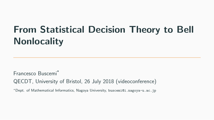 from statistical decision theory to bell nonlocality