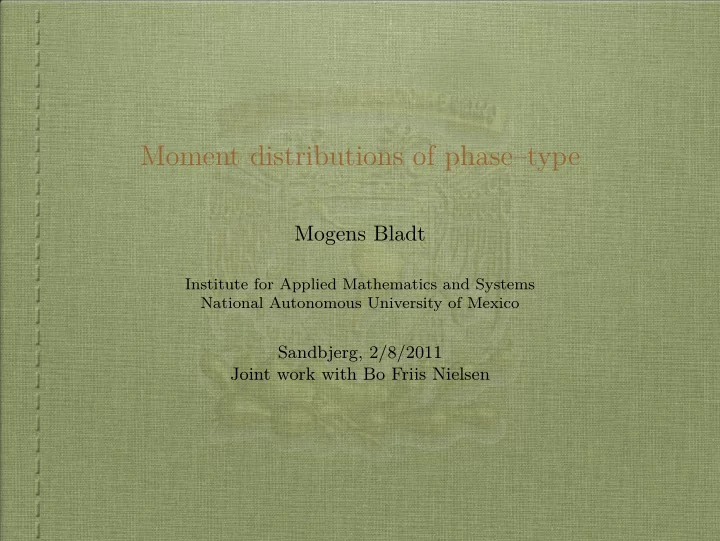moment distributions of phase type