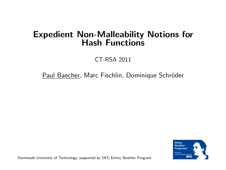 expedient non malleability notions for hash functions