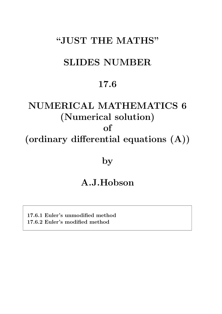 just the maths slides number 17 6 numerical mathematics 6