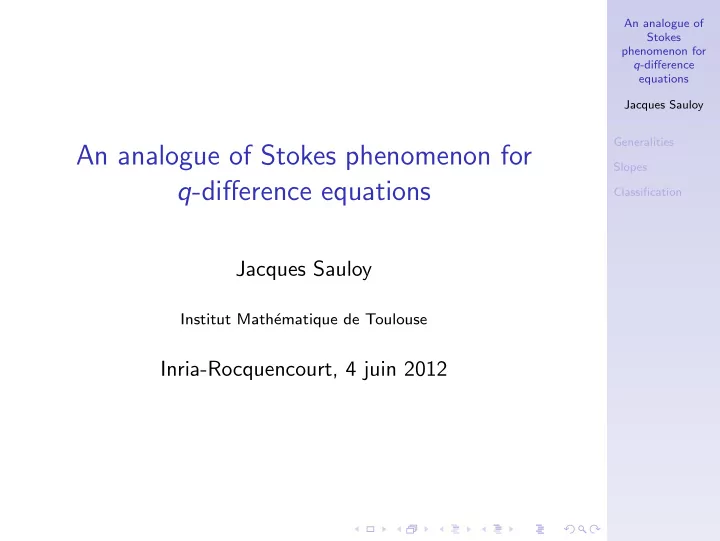 an analogue of stokes phenomenon for