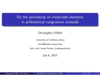 On the periodicity of irreducible elements  in arithmetical congruence monoids  Christopher