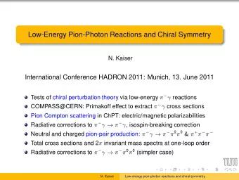 Low-Energy Pion-Photon Reactions and Chiral Symmetry  N. Kaiser  International Conference HADRON