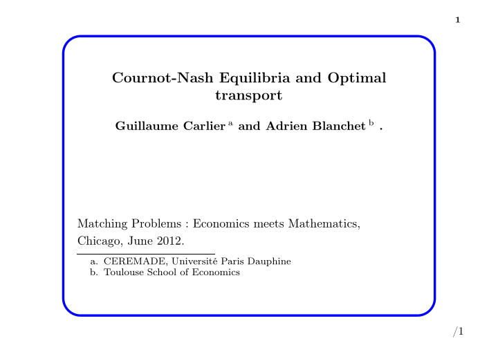 cournot nash equilibria and optimal transport
