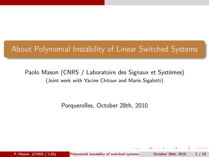 about polynomial instability of linear switched systems