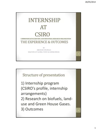 INTERNSHIP  AT  CSIRO  COMMONWEAL TH SCIENTIFIC AND INDUSTRIAL RESEARCH ORGANIZATION  THE