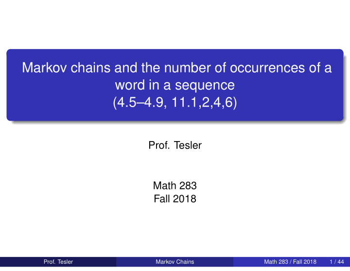 markov chains and the number of occurrences of a word in