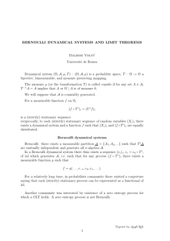 BERNOULLI DYNAMICAL SYSTEMS AND LIMIT THEOREMS  Dalibor Voln  y  Universit  e de Rouen