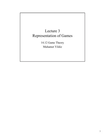 Representation of  Games  14.12 Game Theory  Muhamet Yildiz 1  Game: Ingredients   Who are the
