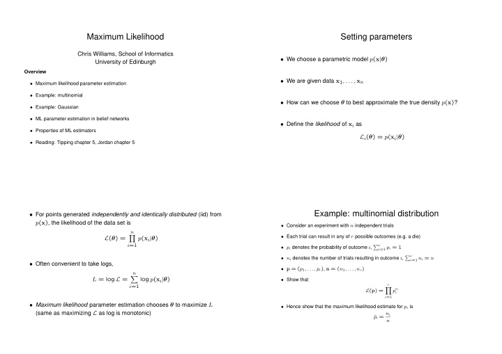 maximum likelihood setting parameters