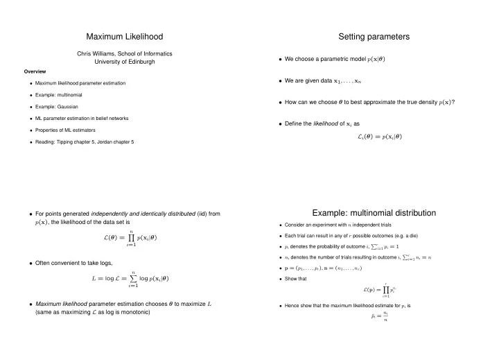 maximum likelihood setting parameters