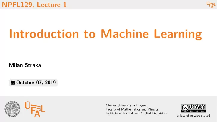 introduction to machine learning