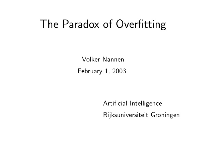the paradox of overfitting