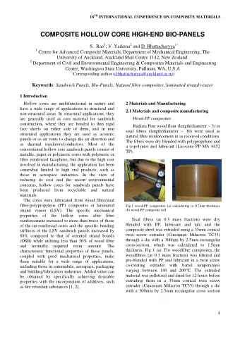 COMPOSITE HOLLOW CORE HIGH-END BIO-PANELS S. Rao 1 , V. Yadama 2 and D. Bhattacharyya 1 * 1 Centre