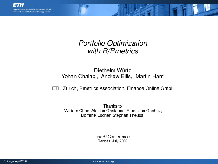 portfolio optimization with r rmetrics