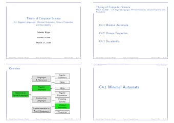 C4.1 Minimal Automata  Regular  NFAs  Languages  Automata &amp;  Regular  Formal Languages
