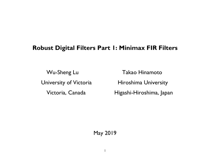 robust digital filters part 1 minimax fir filters