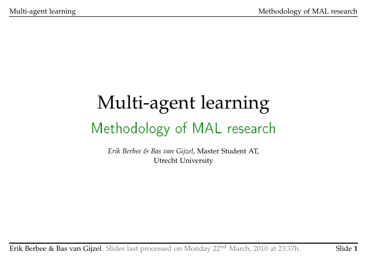 multi agent learning