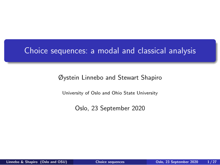 choice sequences a modal and classical analysis