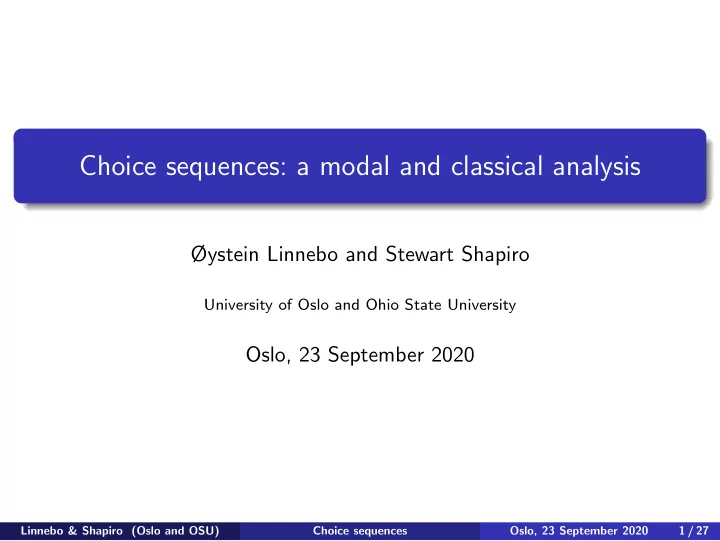 choice sequences a modal and classical analysis