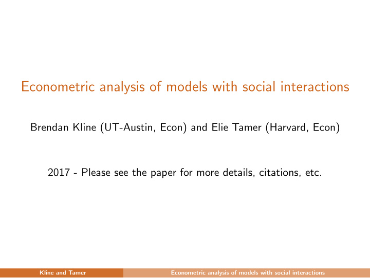 econometric analysis of models with social interactions