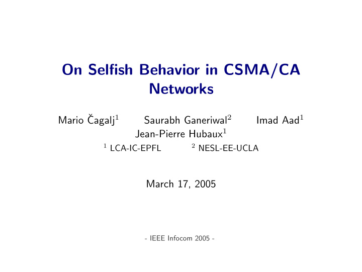 on selfish behavior in csma ca networks
