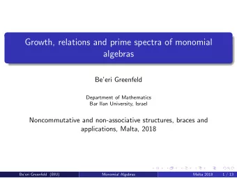Growth, relations and prime spectra of monomial  algebras  Beeri Greenfeld  Department of